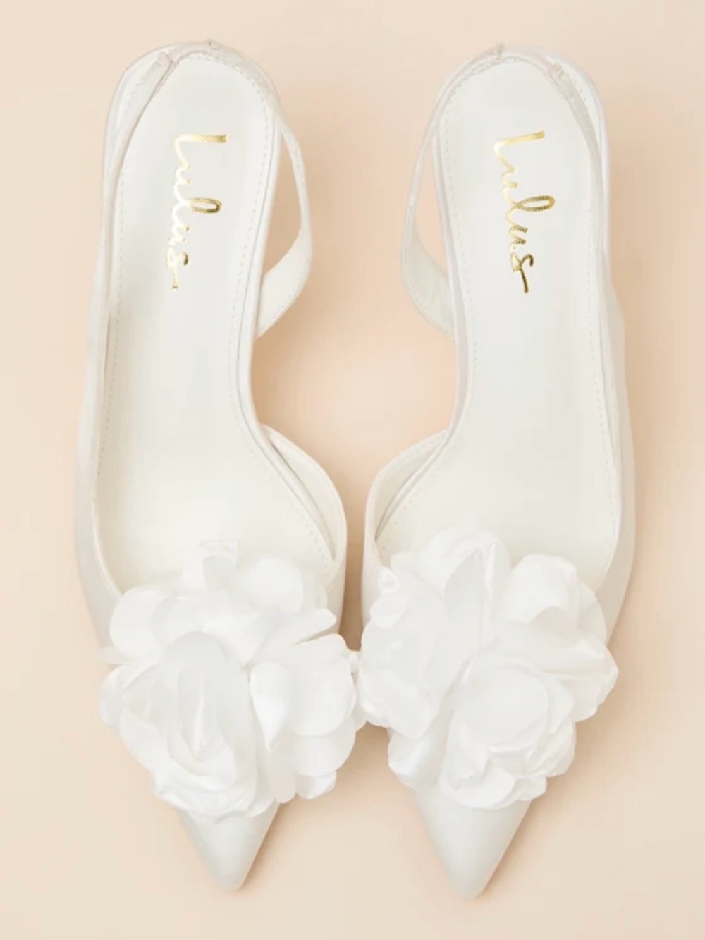 Lulu's Courtney Ivory Satin Floral Appliqué Slingback Pumps